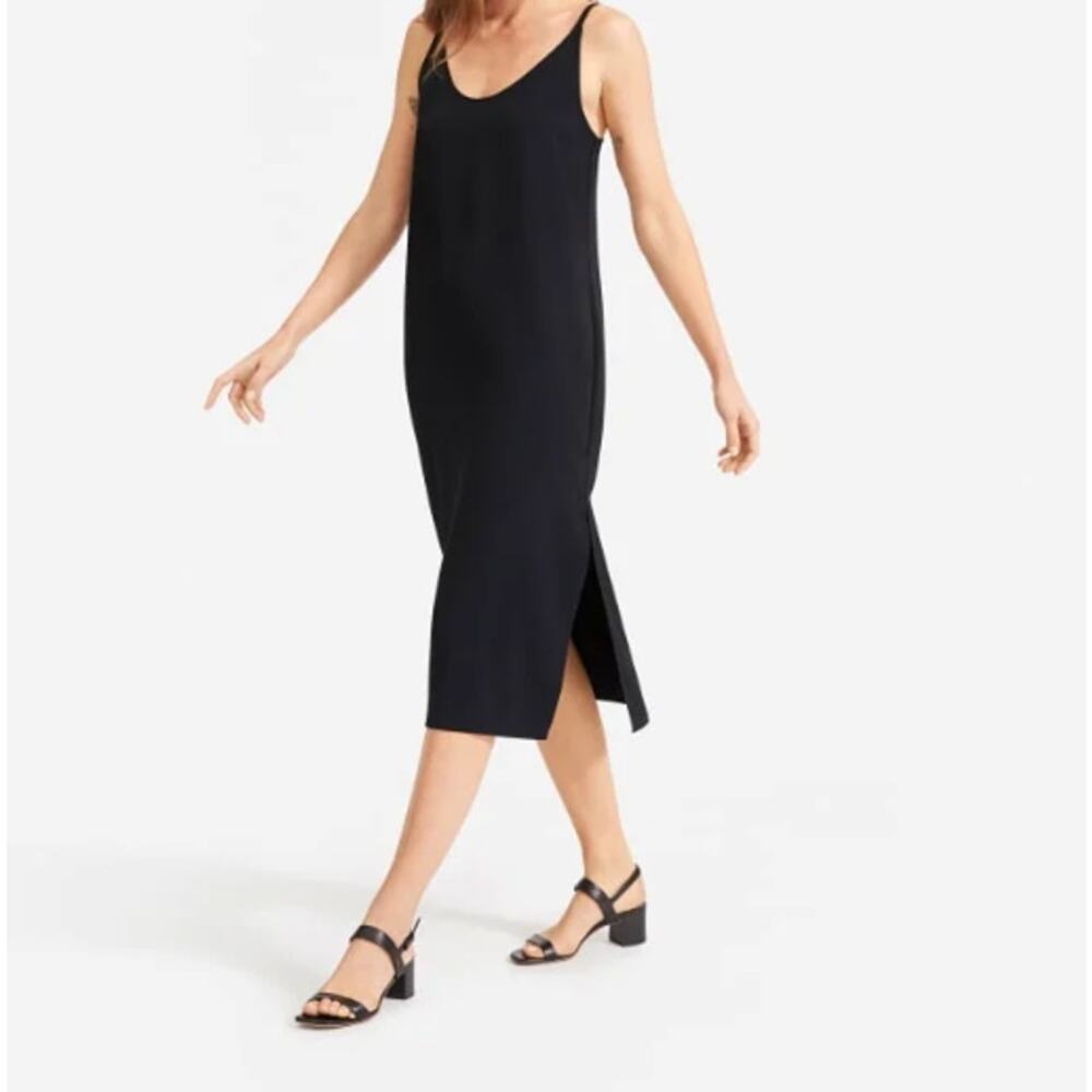 Everlane The Japanese GoWeave Slip Dress Black Midi Size 0 Minimalist LBD